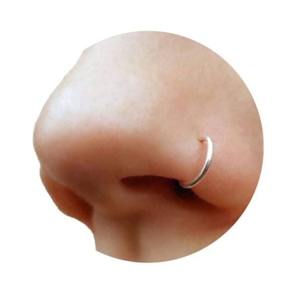 Fake Clip On Nose Ring 20g - 925 Sterling Silver Tiny Faux Piercing Hoop - Picture 1 of 7